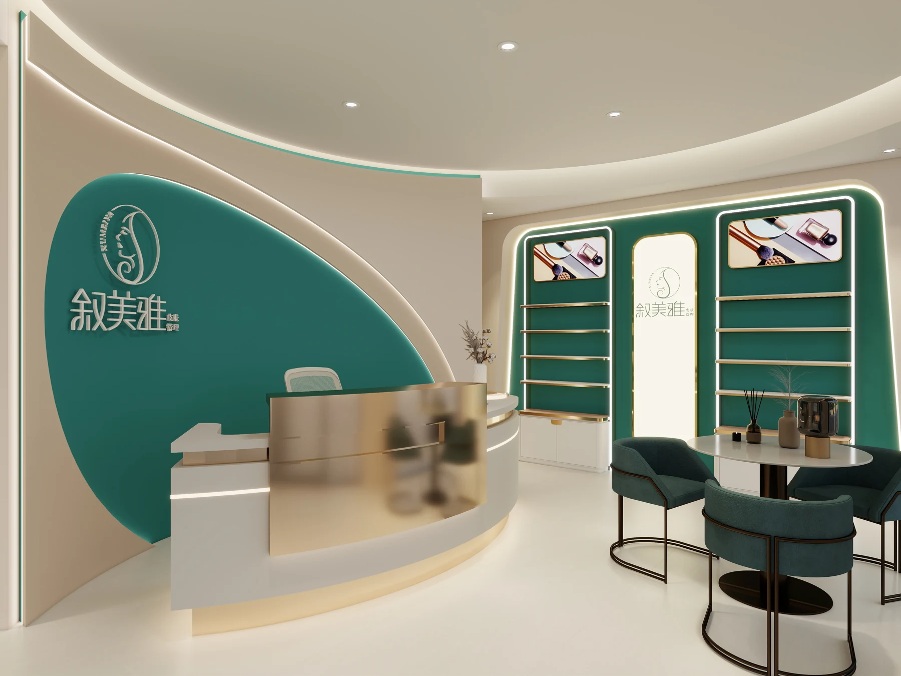叙美雅翠绿与米白色品牌门店空间设计展示